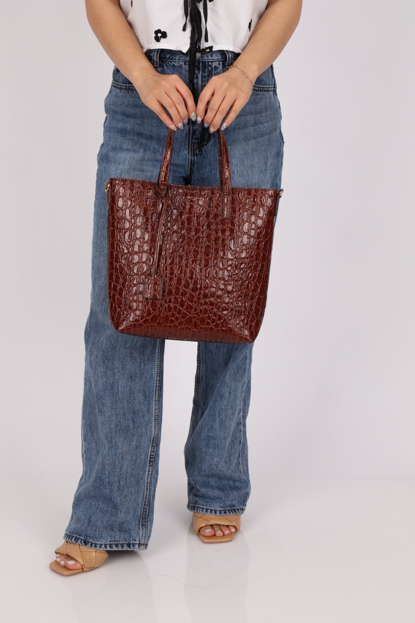 Saint Laurent Croc Embossed Toy Shopping Tote - FashioNica