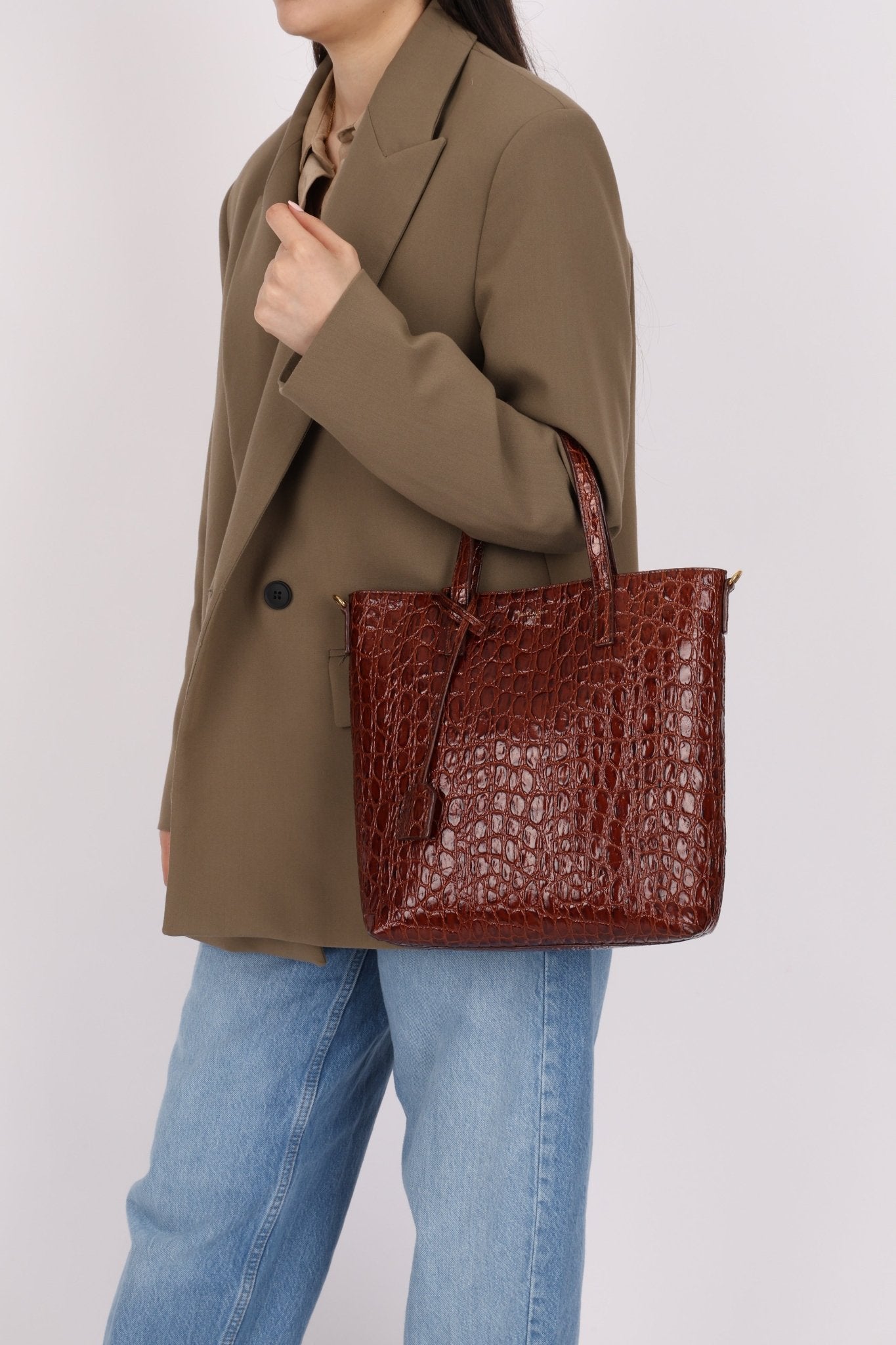 Saint Laurent Croc Embossed Toy Shopping Tote - FashioNica