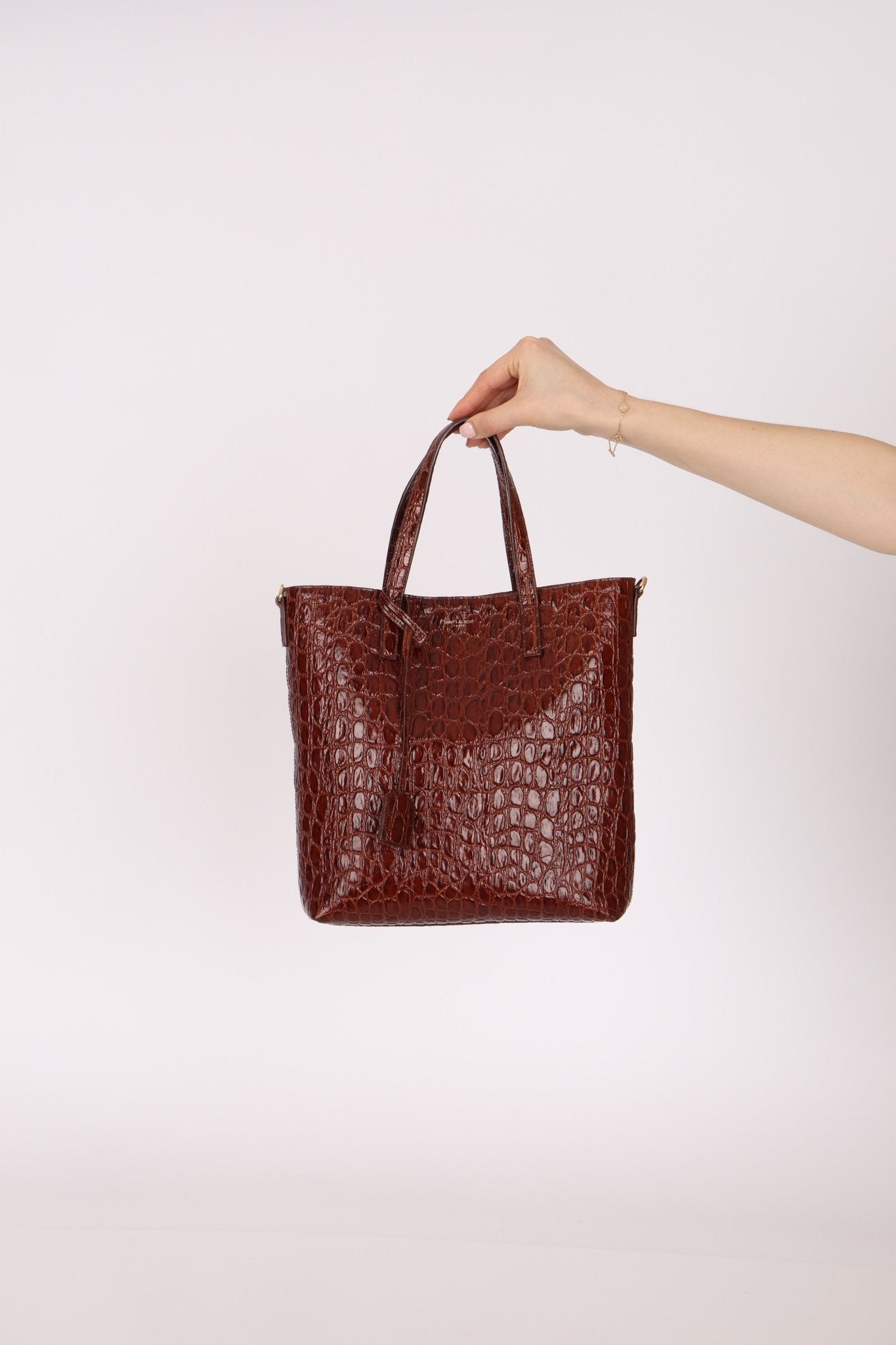 Saint Laurent Croc Embossed Toy Shopping Tote - FashioNica