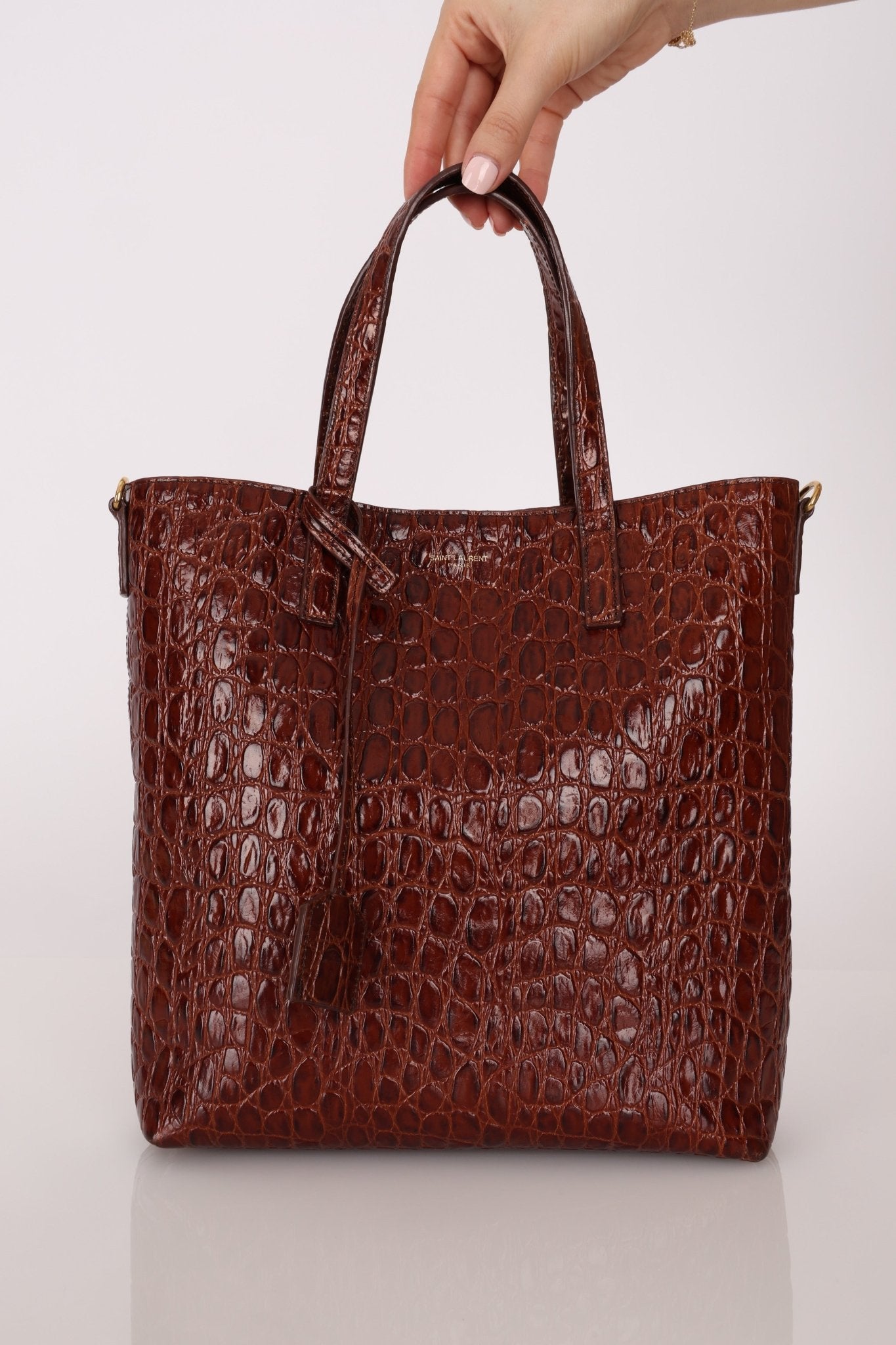 Saint Laurent Croc Embossed Toy Shopping Tote - FashioNica