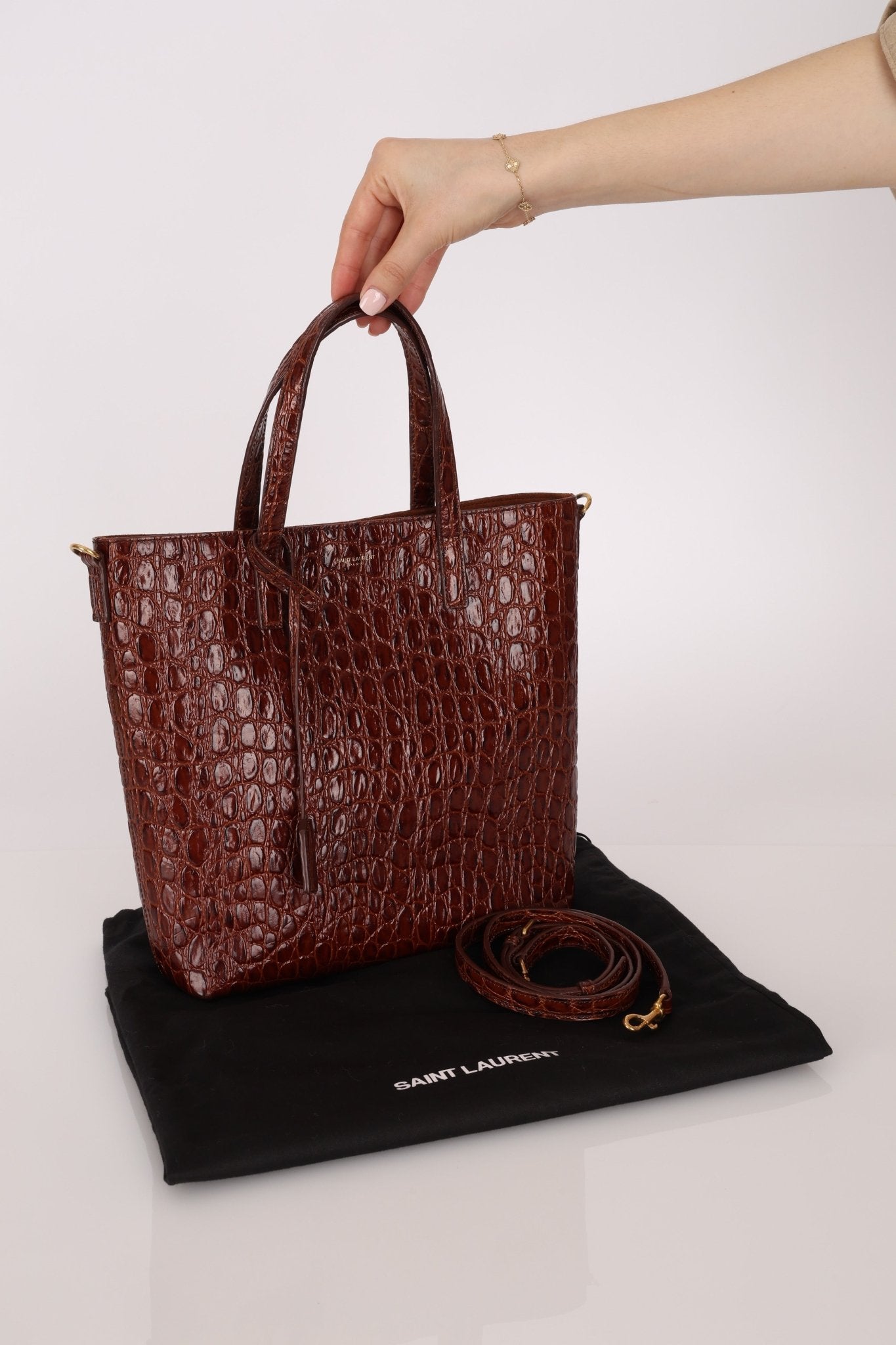 Saint Laurent Croc Embossed Toy Shopping Tote - FashioNica