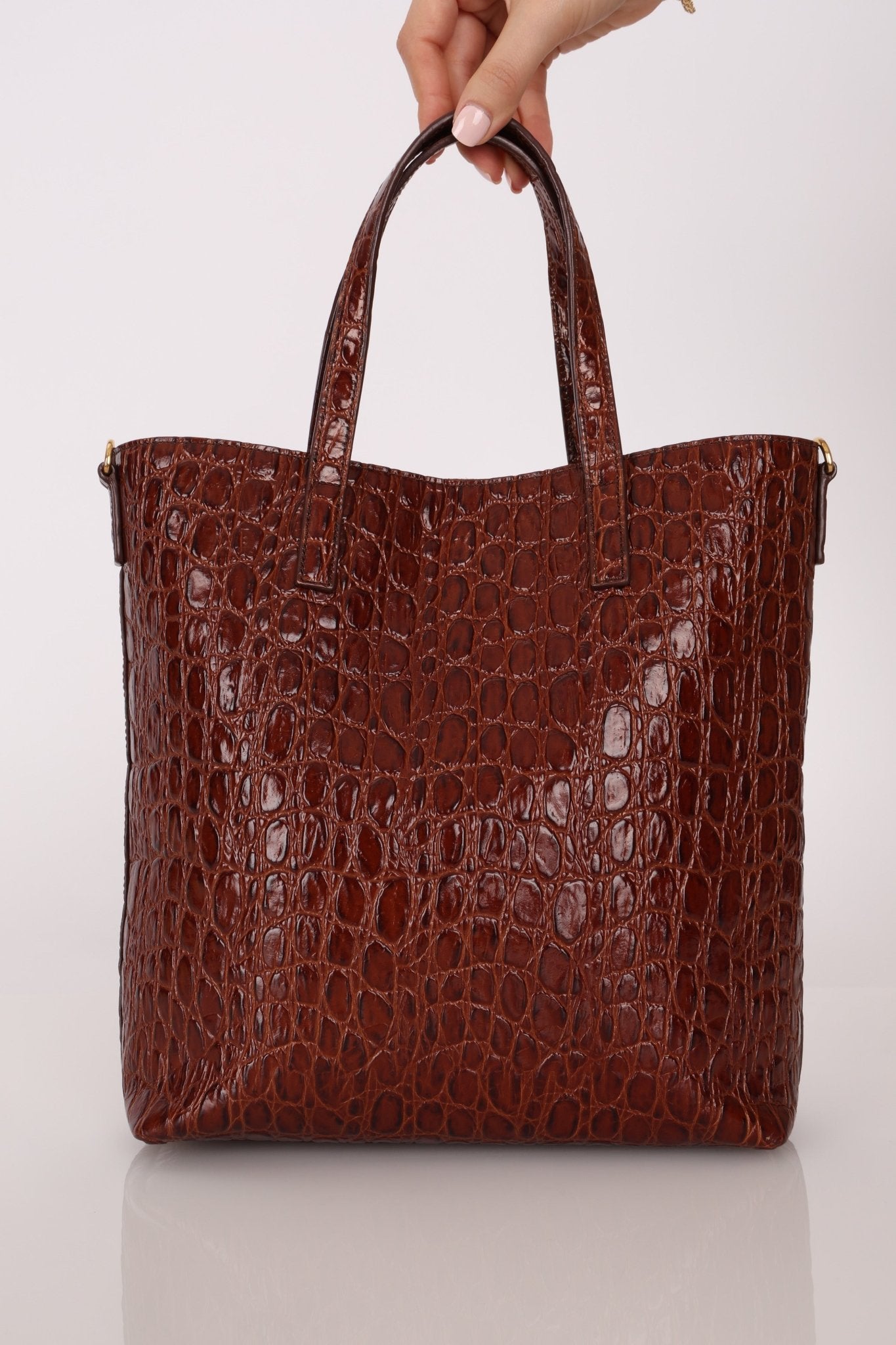 Saint Laurent Croc Embossed Toy Shopping Tote - FashioNica