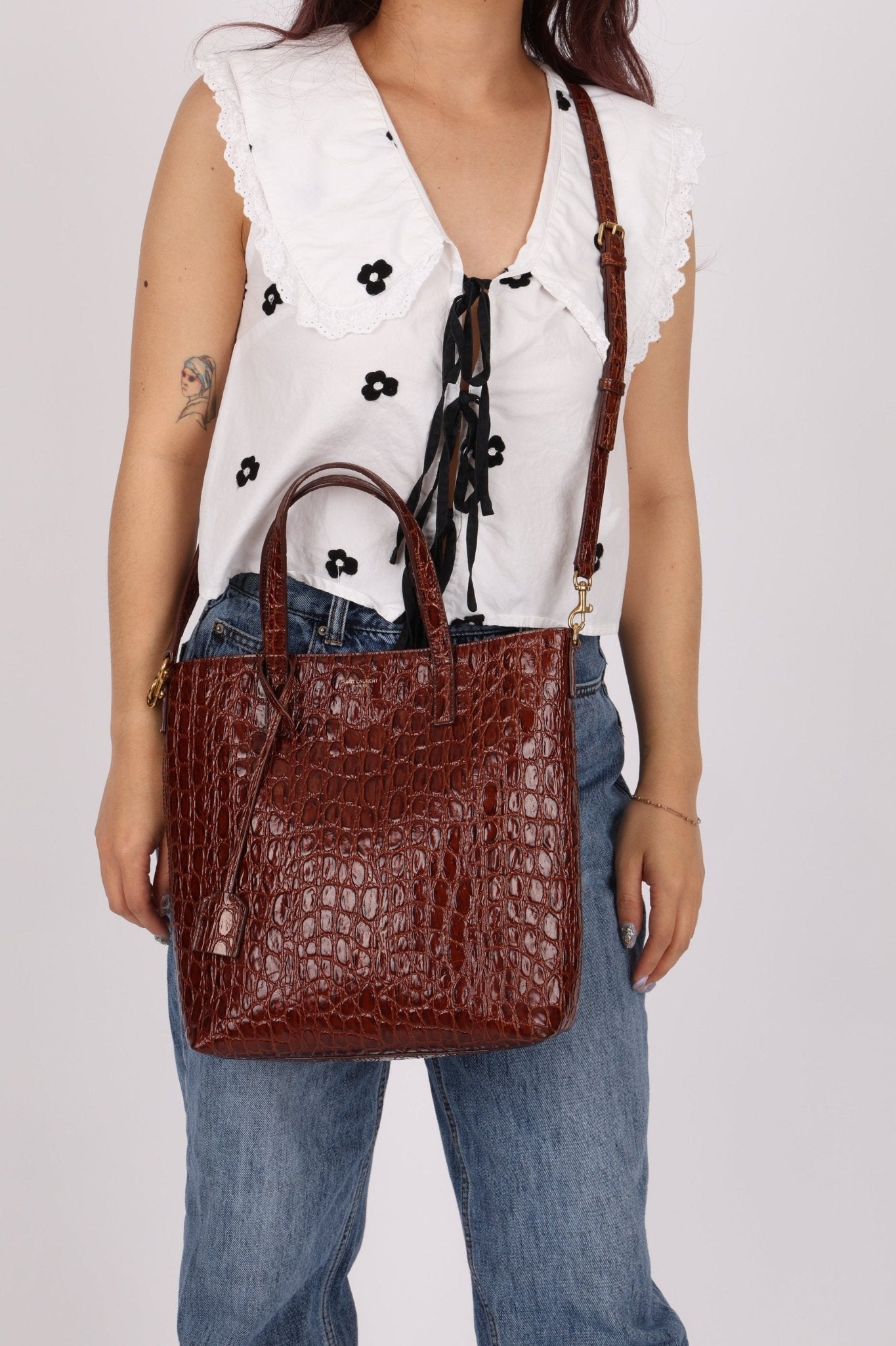 Saint Laurent Croc Embossed Toy Shopping Tote - FashioNica