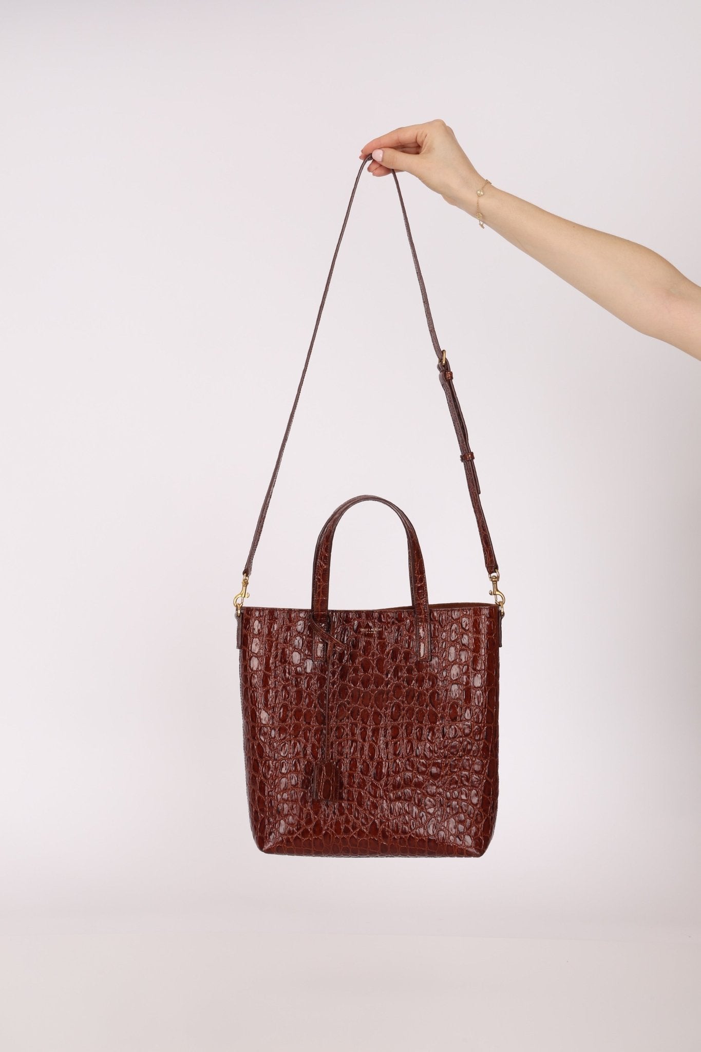 Saint Laurent Croc Embossed Toy Shopping Tote - FashioNica
