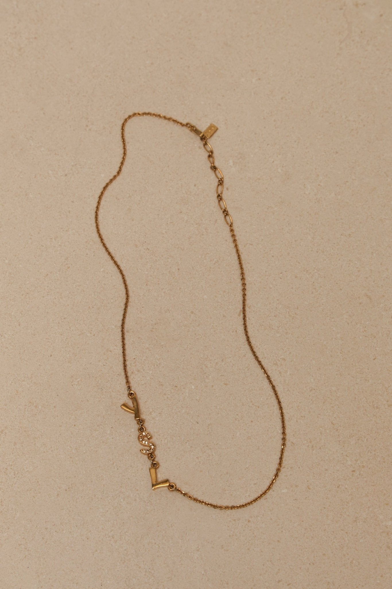 Saint Laurent Crystal Logo Pendant Necklace - FashioNica