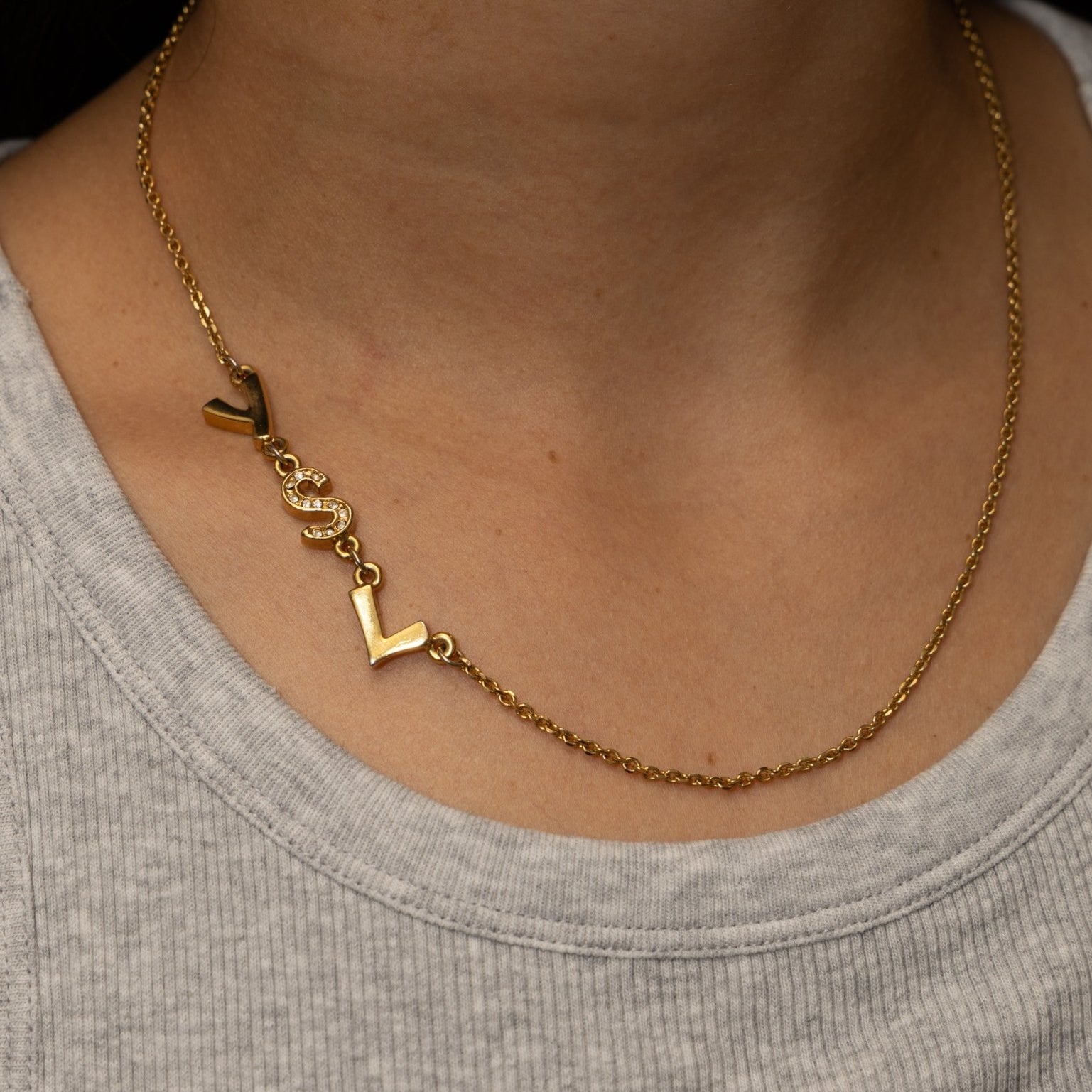 Saint Laurent Crystal Logo Pendant Necklace - FashioNica