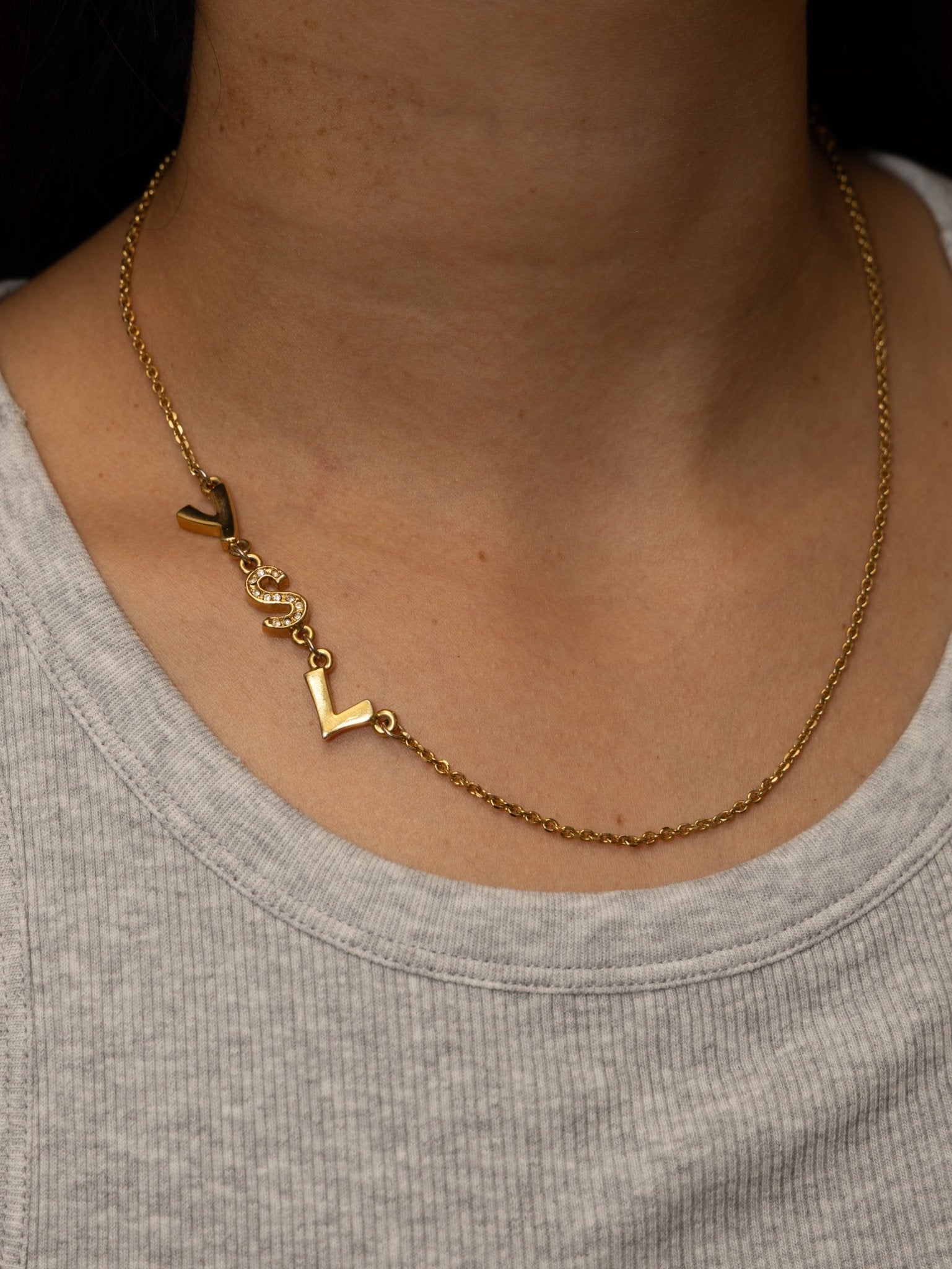 Saint Laurent Crystal Logo Pendant Necklace - FashioNica