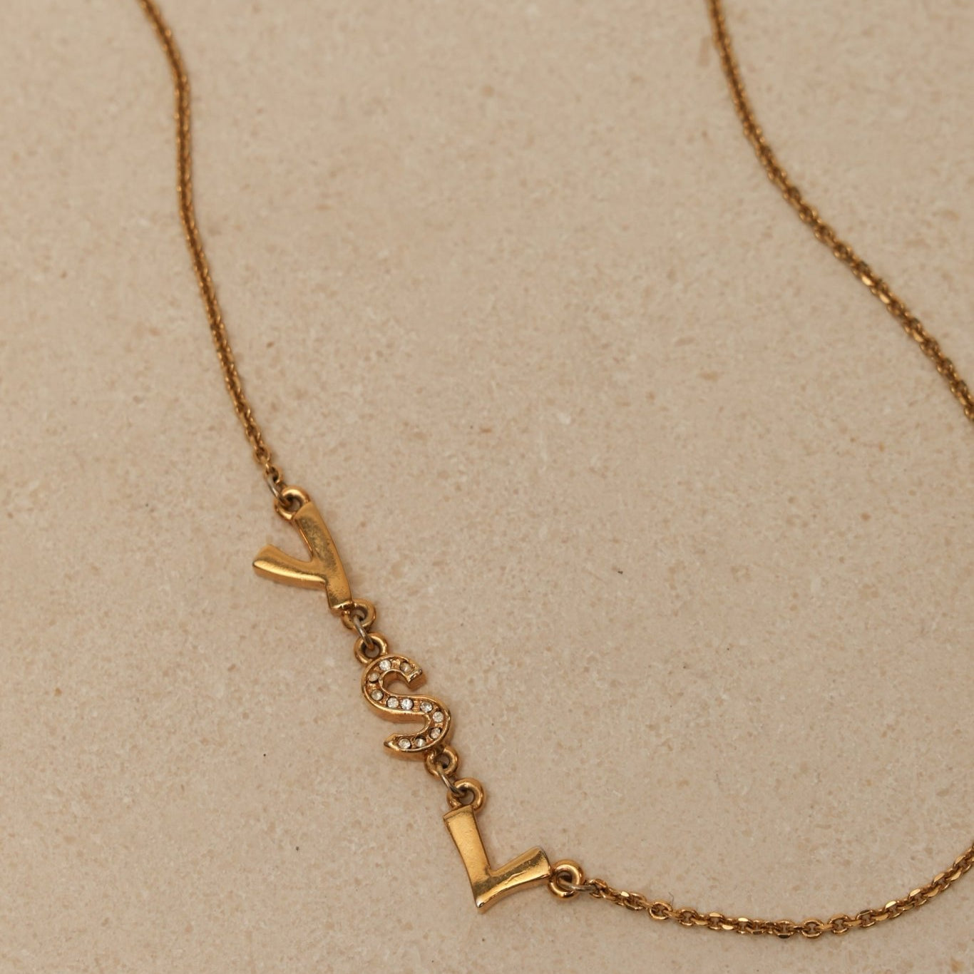 Saint Laurent Crystal Logo Pendant Necklace - FashioNica