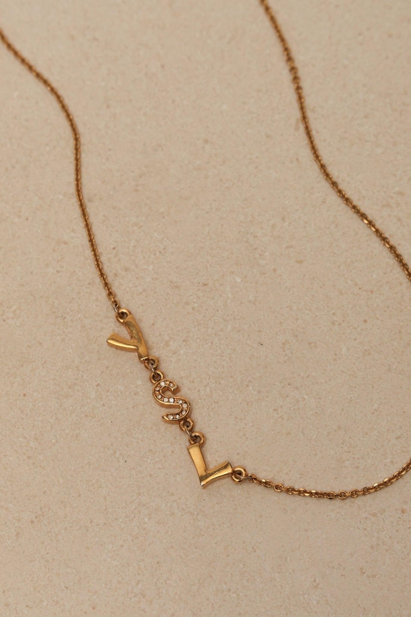 Saint Laurent Crystal Logo Pendant Necklace - FashioNica