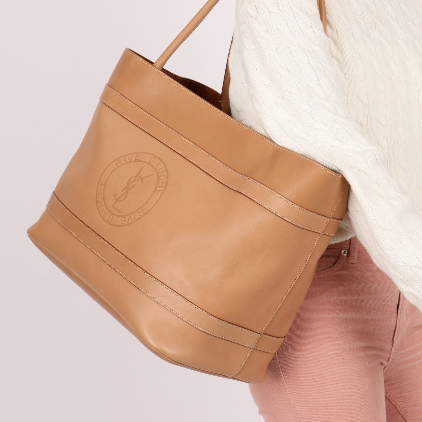 Saint Laurent Natural Leather Rive Gauche Large Tote - FashioNica
