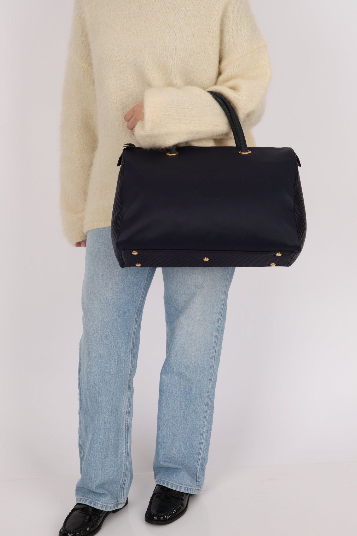 Saint Laurent Navy Nylon Cassandra Boston Bag - FashioNica