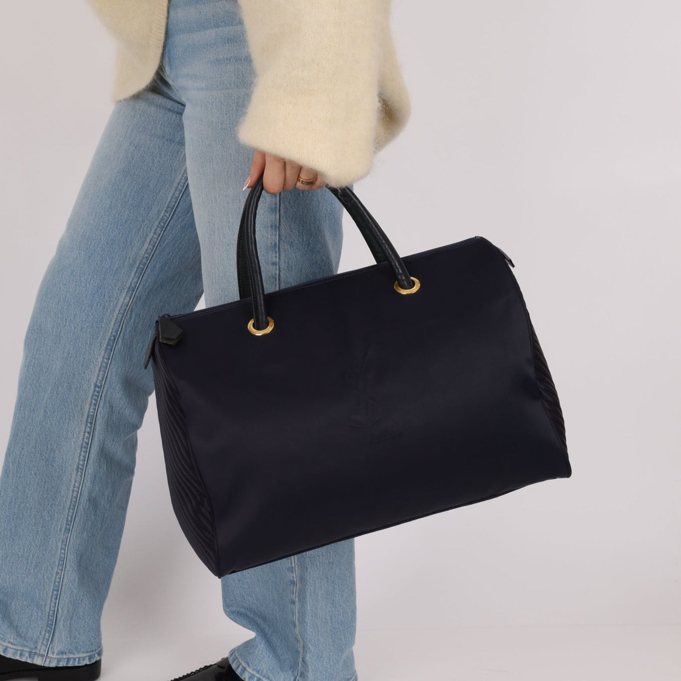 Saint Laurent Navy Nylon Cassandra Boston Bag - FashioNica