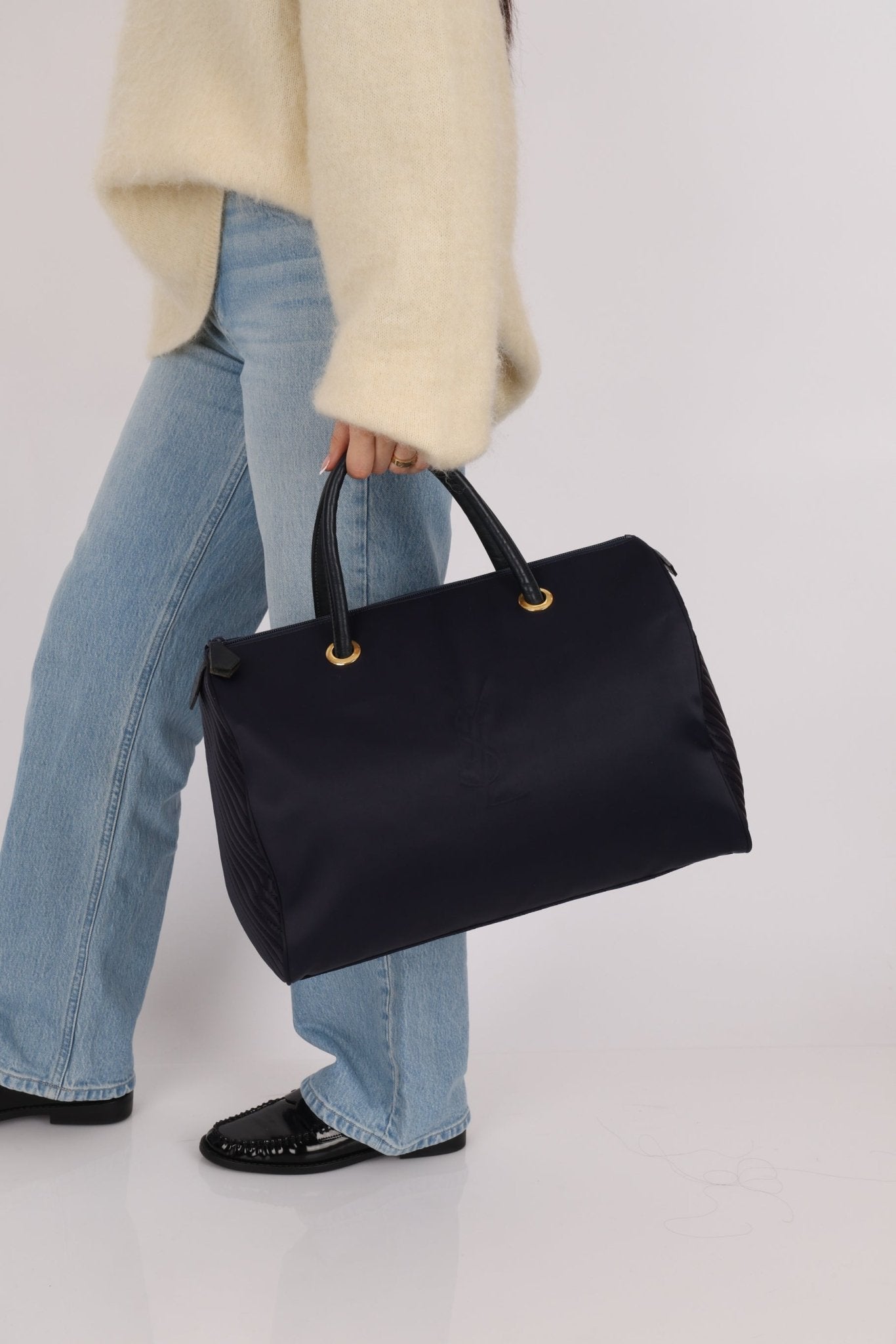 Saint Laurent Navy Nylon Cassandra Boston Bag - FashioNica