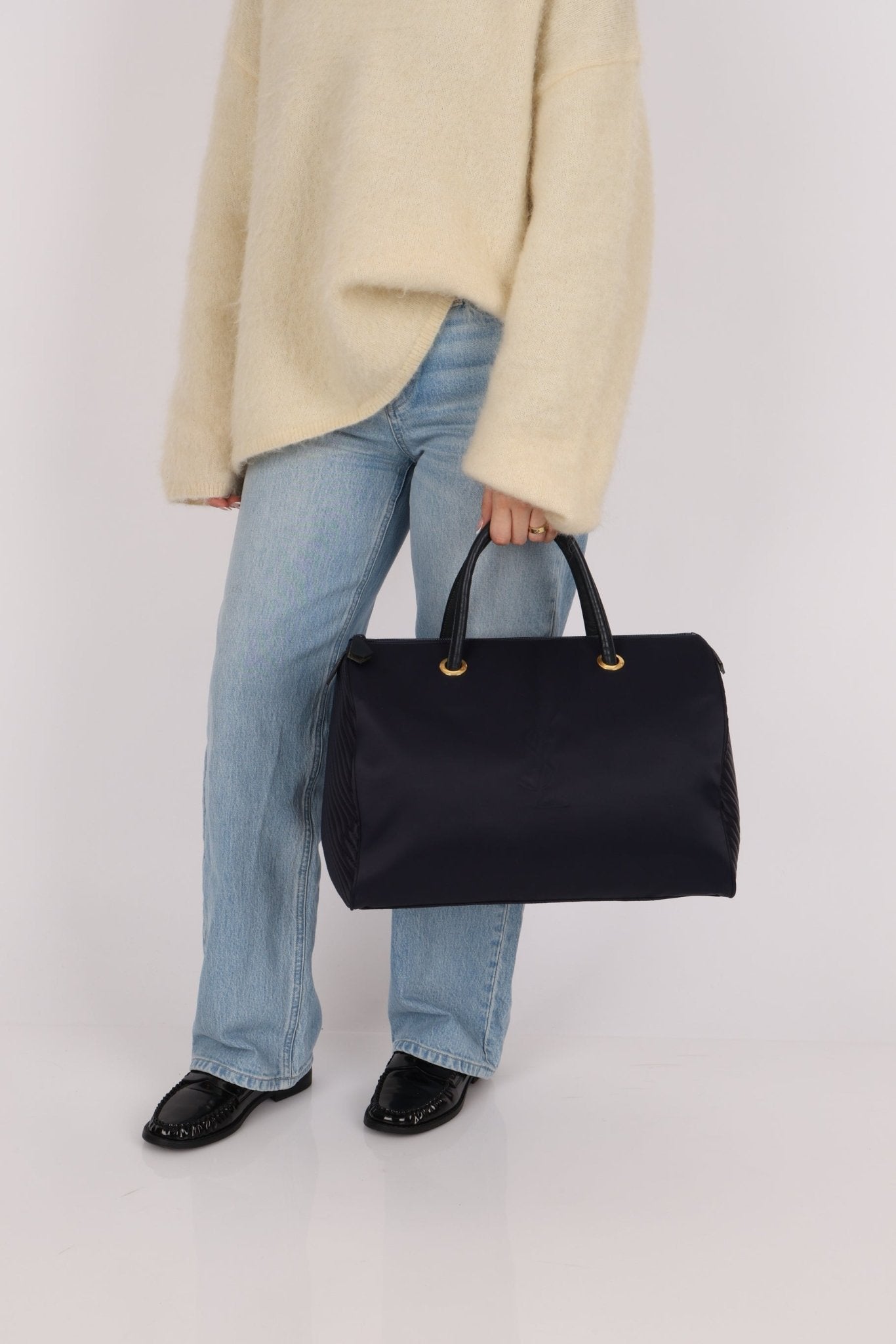 Saint Laurent Navy Nylon Cassandra Boston Bag - FashioNica