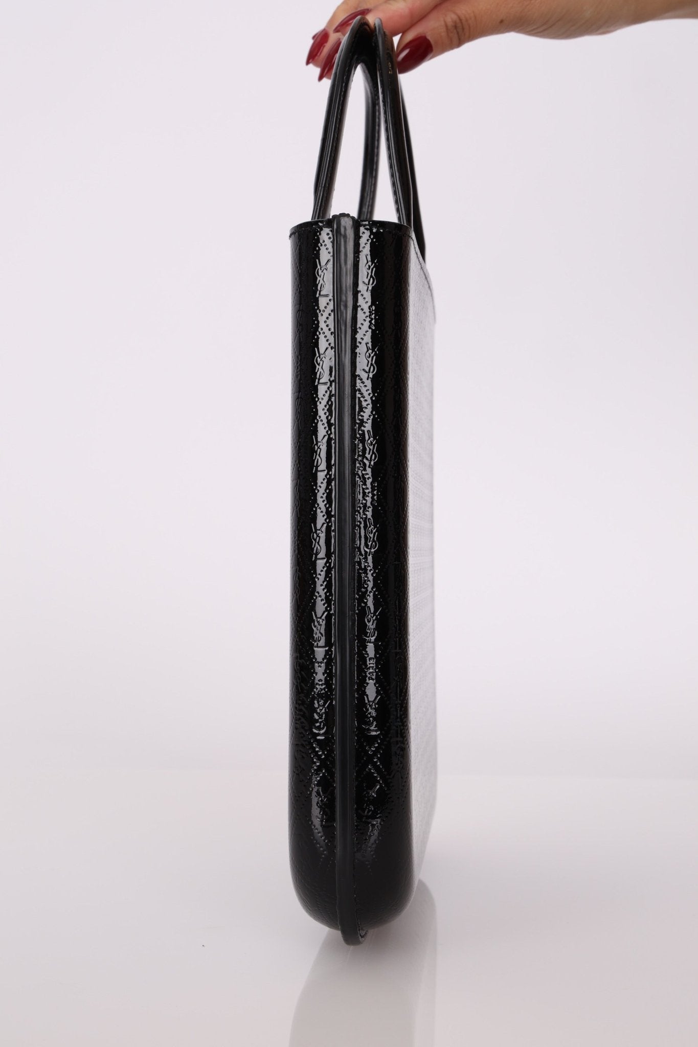 Saint Laurent Patent Logo Embossed Shopper Tote with Chain - FashioNica