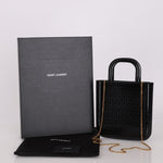 Saint Laurent Patent Logo Embossed Shopper Tote with Chain - FashioNica