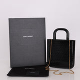Saint Laurent Patent Logo Embossed Shopper Tote with Chain - FashioNica