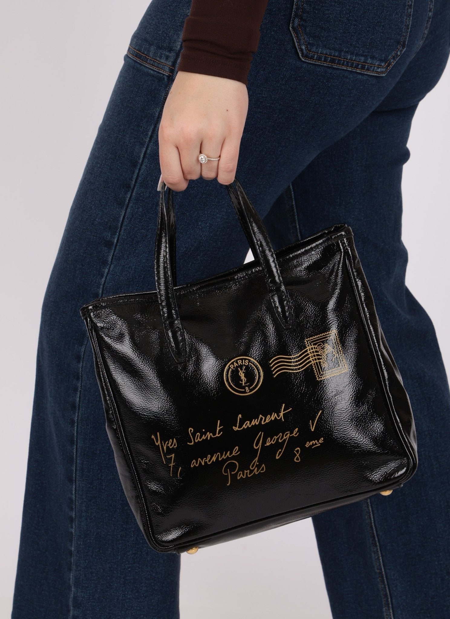 Saint Laurent Patent Mail Tote - FashioNica