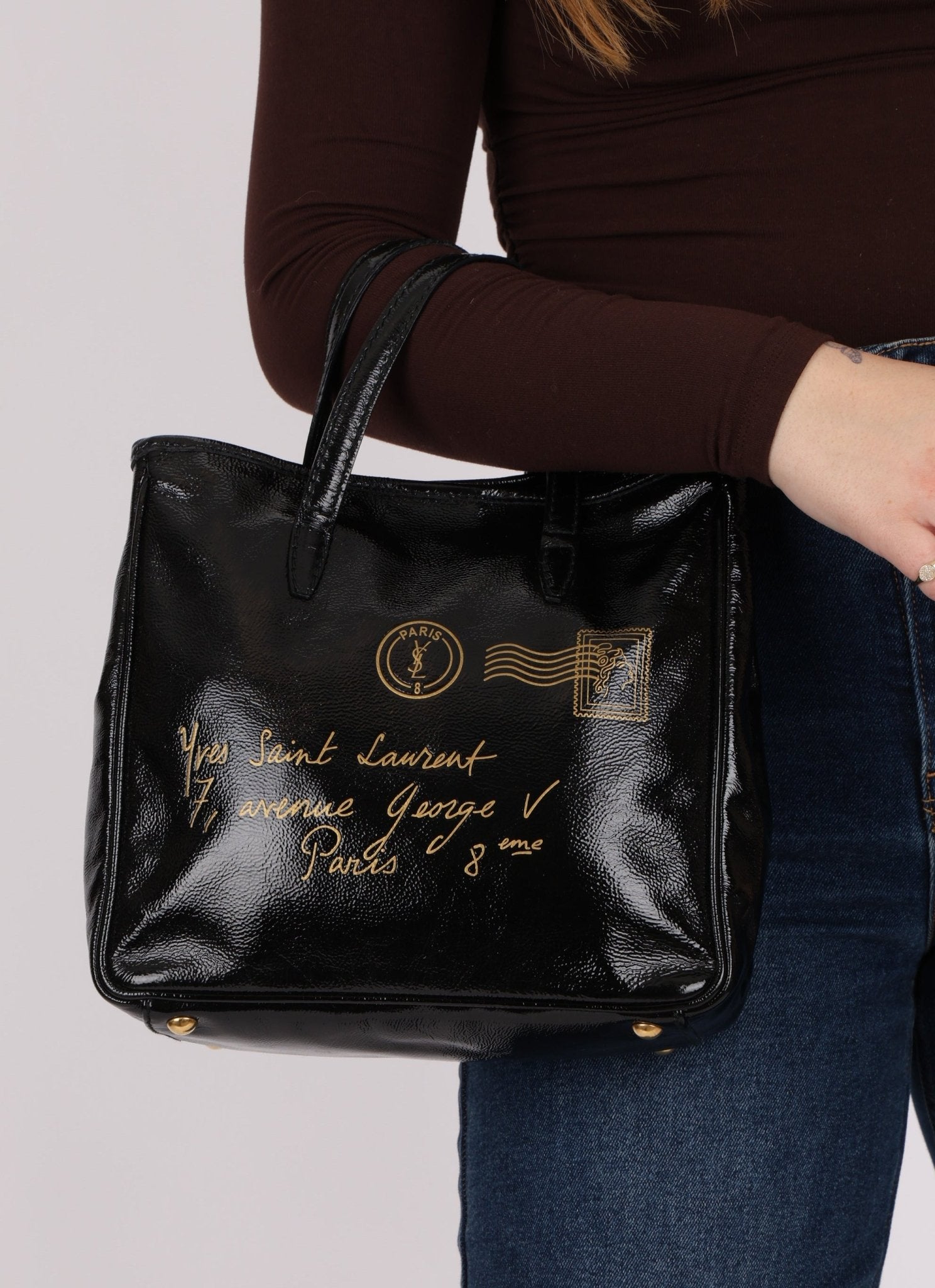 Saint Laurent Patent Mail Tote - FashioNica