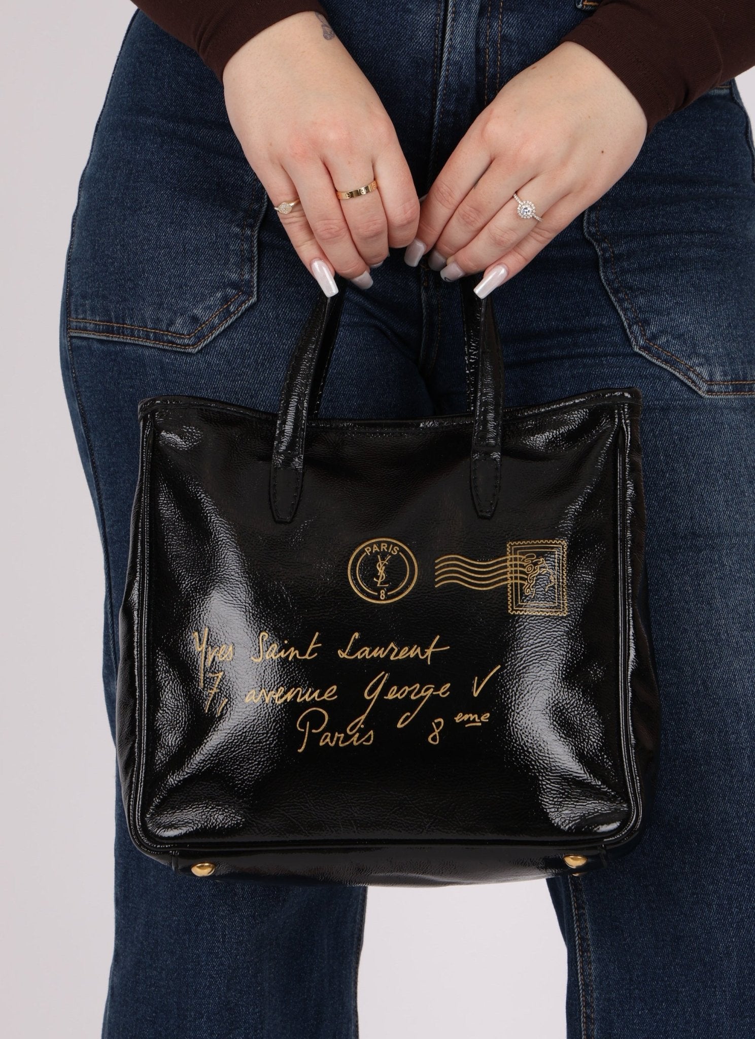 Saint Laurent Patent Mail Tote - FashioNica