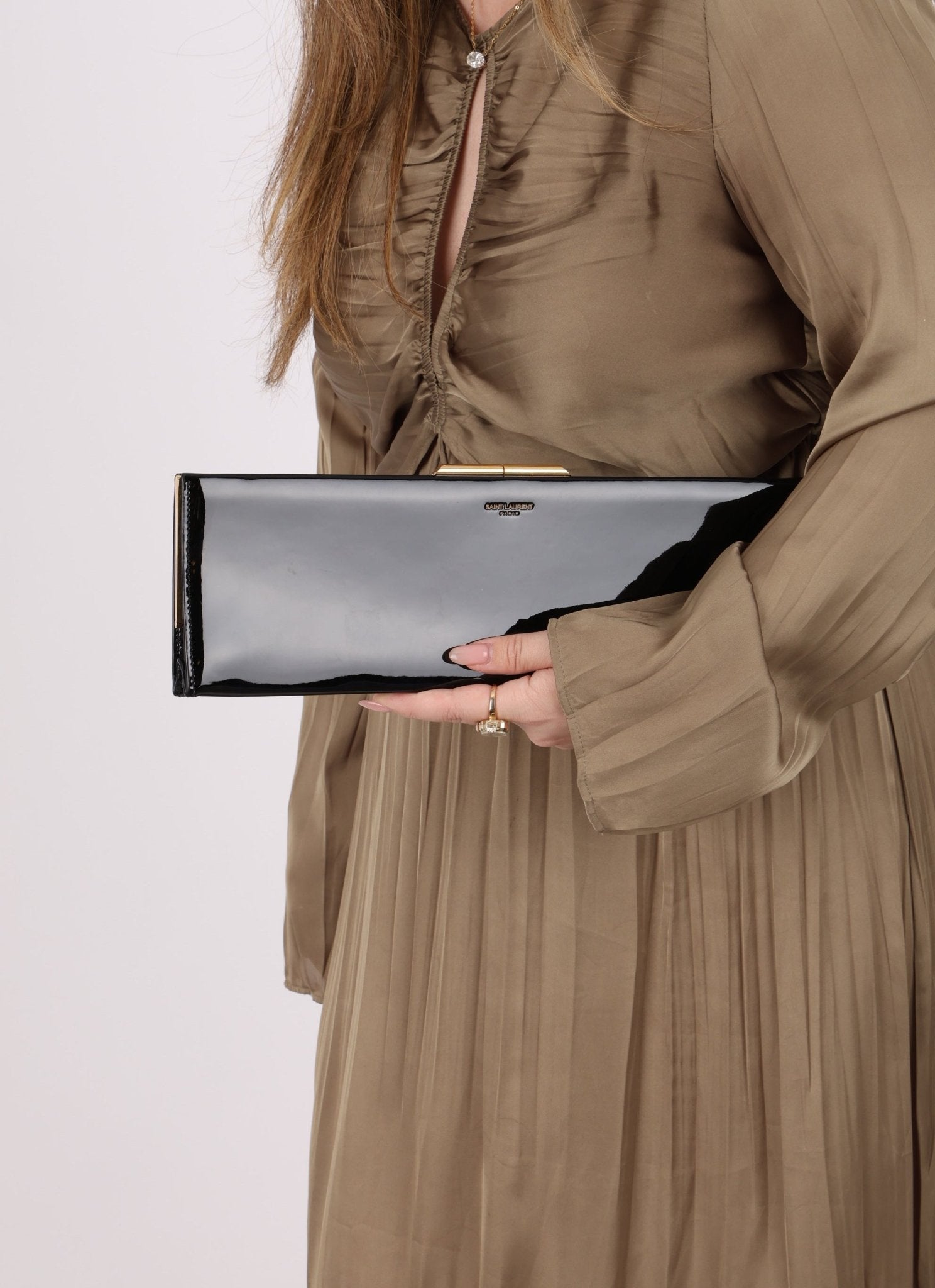Saint Laurent Patent Midnight Clutch - FashioNica