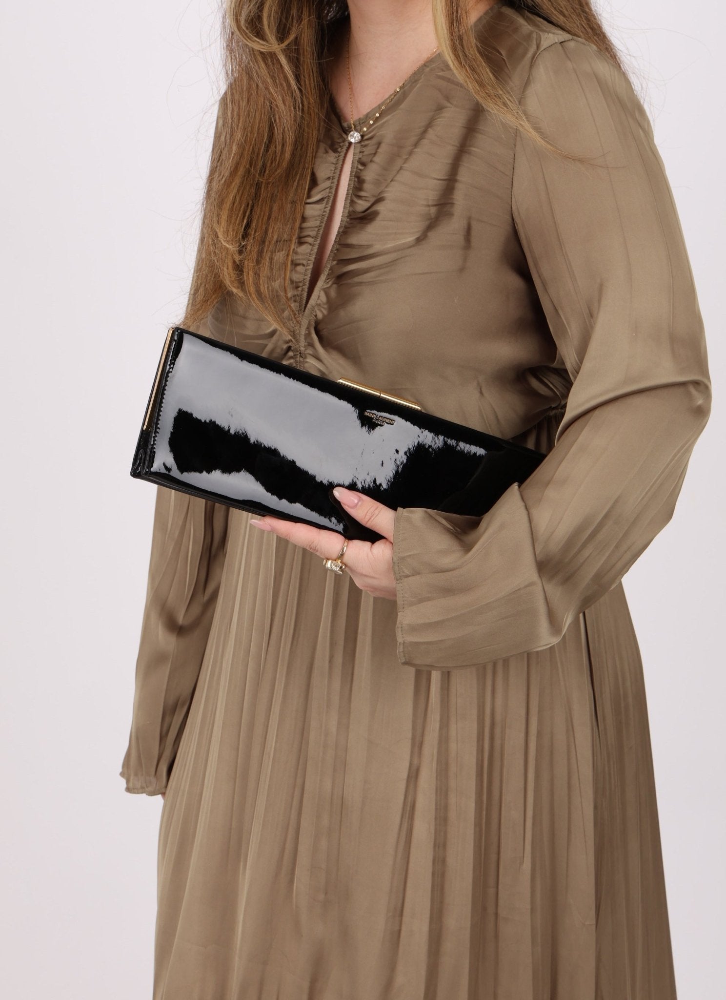 Saint Laurent Patent Midnight Clutch - FashioNica