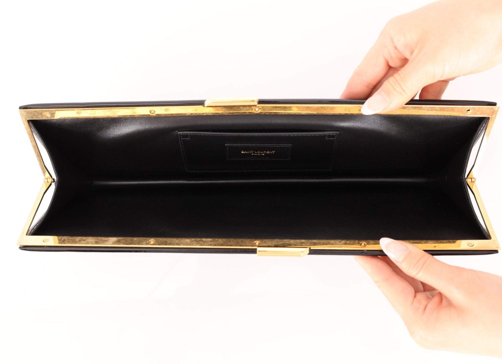 Saint Laurent Patent Midnight Clutch - FashioNica