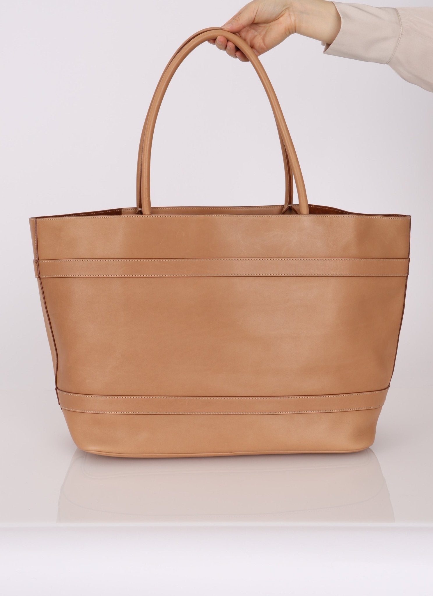 Saint Laurent Rive Gauche Tote Tag in Vegetable - Tanned Leather - FashioNica