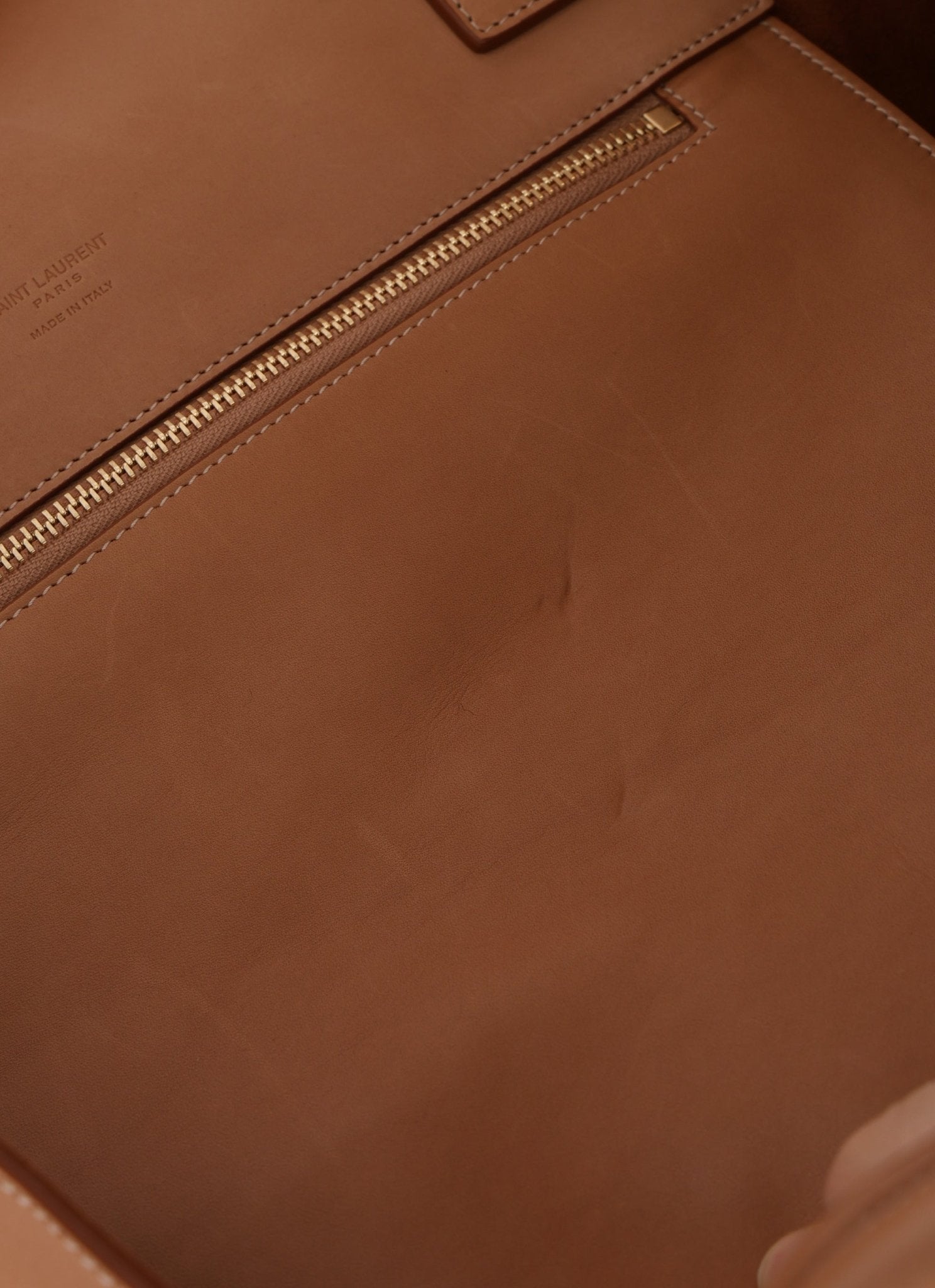 Saint Laurent Rive Gauche Tote Tag in Vegetable - Tanned Leather - FashioNica