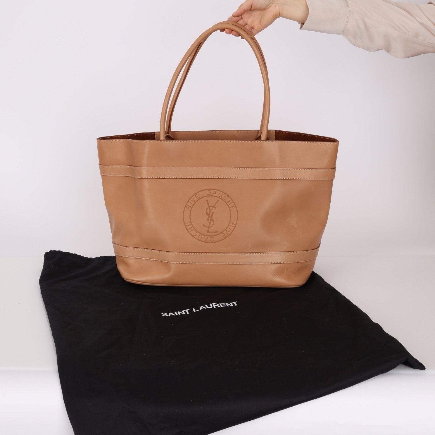 Saint Laurent Rive Gauche Tote Tag in Vegetable - Tanned Leather - FashioNica