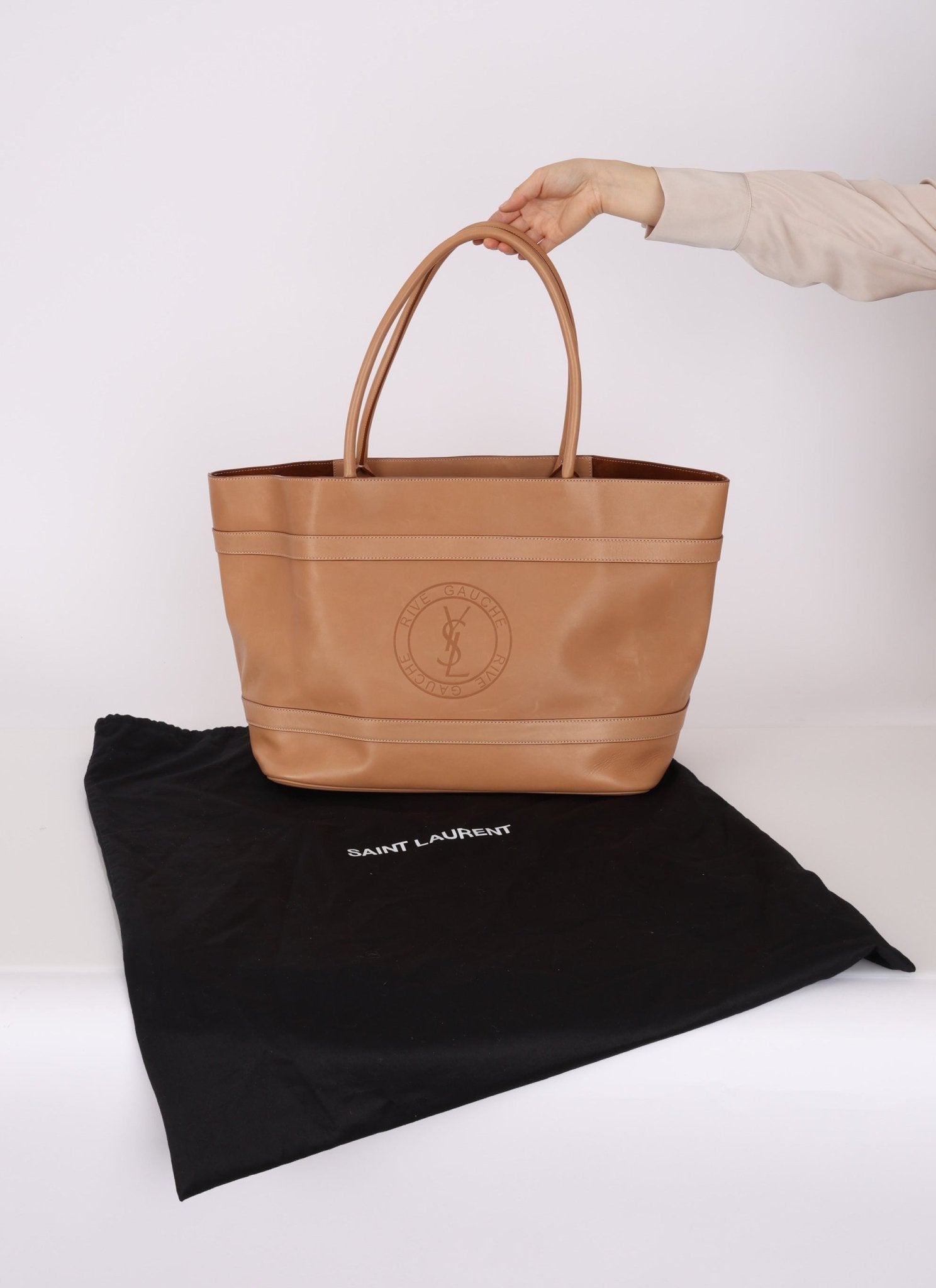 Saint Laurent Rive Gauche Tote Tag in Vegetable - Tanned Leather - FashioNica