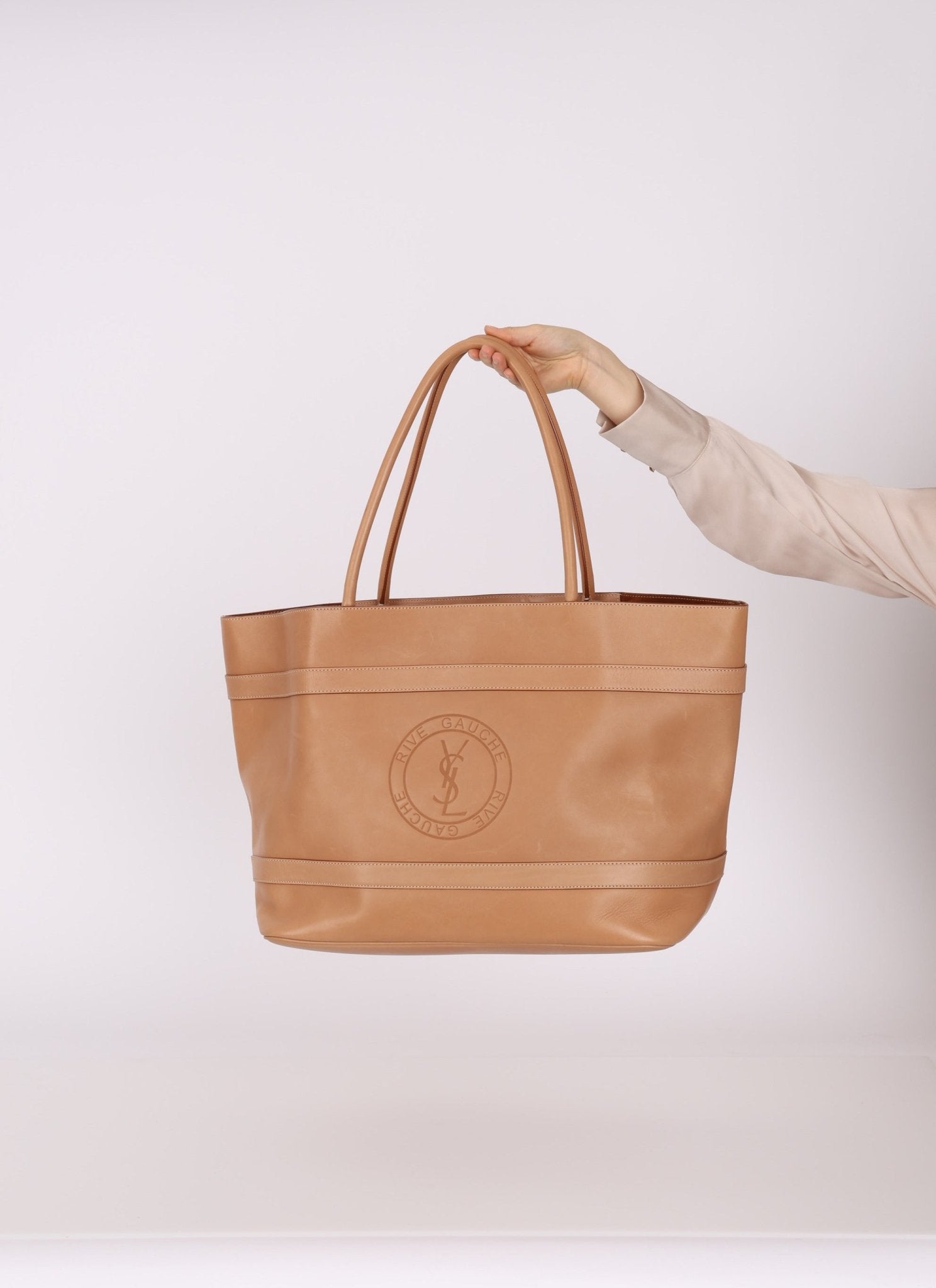 Saint Laurent Rive Gauche Tote Tag in Vegetable - Tanned Leather - FashioNica