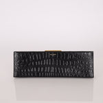 Saint Laurent Runway Croc Embossed Midnight Clutch - FashioNica