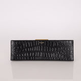 Saint Laurent Runway Croc Embossed Midnight Clutch - FashioNica