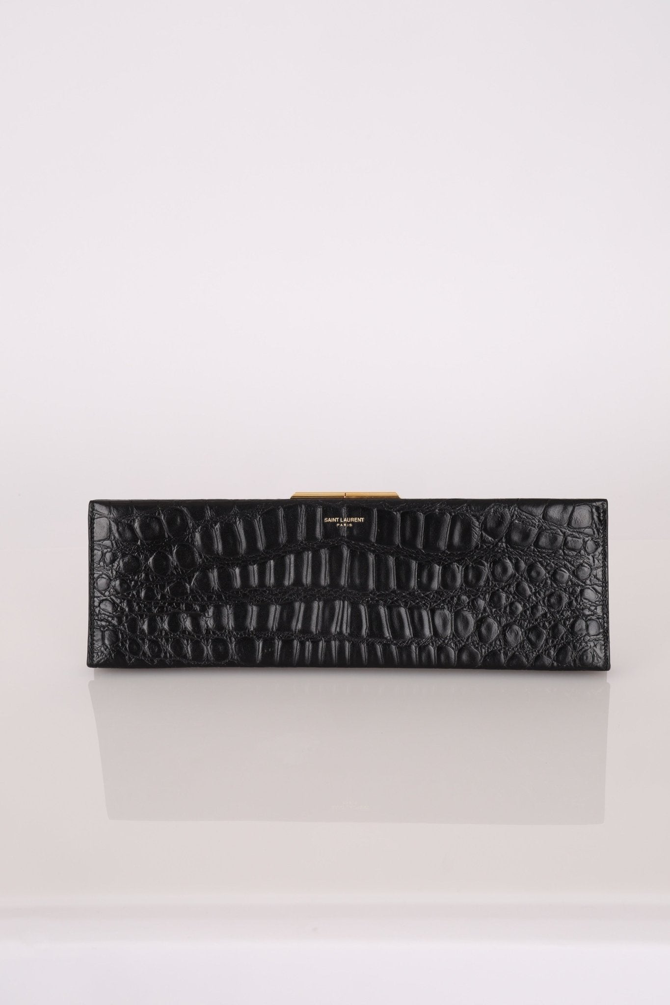 Saint Laurent Runway Croc Embossed Midnight Clutch - FashioNica