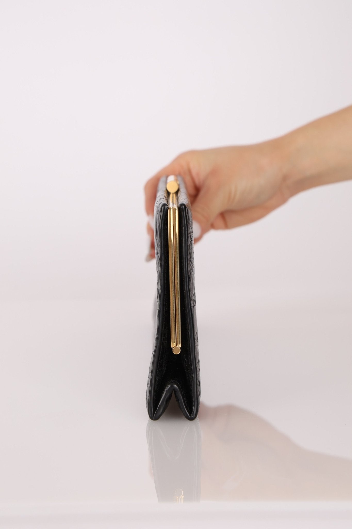 Saint Laurent Runway Croc Embossed Midnight Clutch - FashioNica