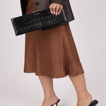 Saint Laurent Runway Croc Embossed Midnight Clutch - FashioNica