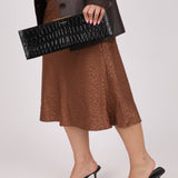 Saint Laurent Runway Croc Embossed Midnight Clutch - FashioNica