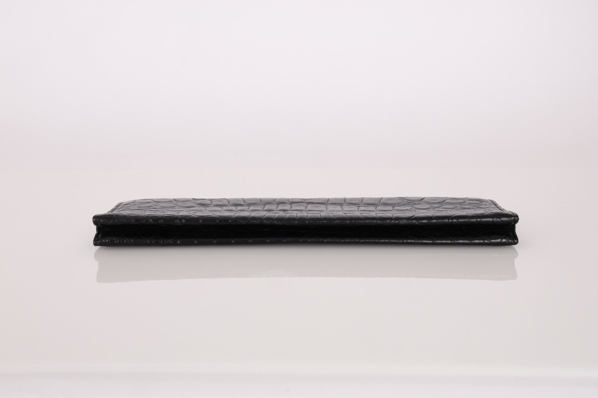 Saint Laurent Runway Croc Embossed Midnight Clutch - FashioNica