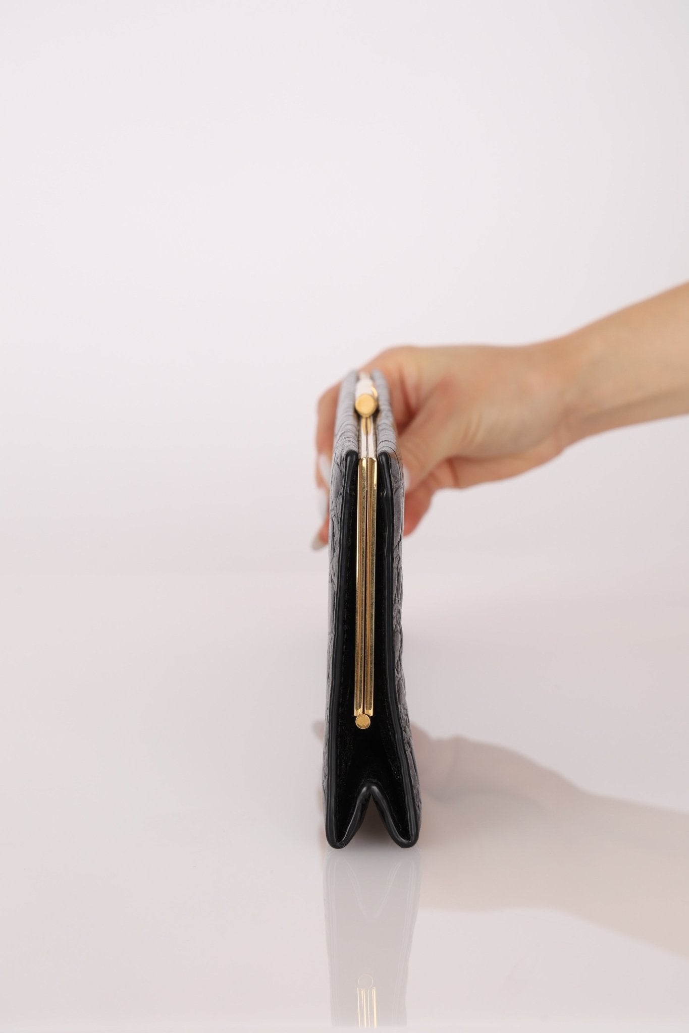 Saint Laurent Runway Croc Embossed Midnight Clutch - FashioNica