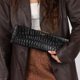 Saint Laurent Runway Croc Embossed Midnight Clutch - FashioNica