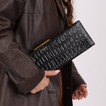 Saint Laurent Runway Croc Embossed Midnight Clutch - FashioNica