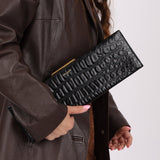 Saint Laurent Runway Croc Embossed Midnight Clutch - FashioNica