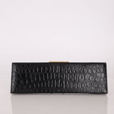 Saint Laurent Runway Croc Embossed Midnight Clutch - FashioNica