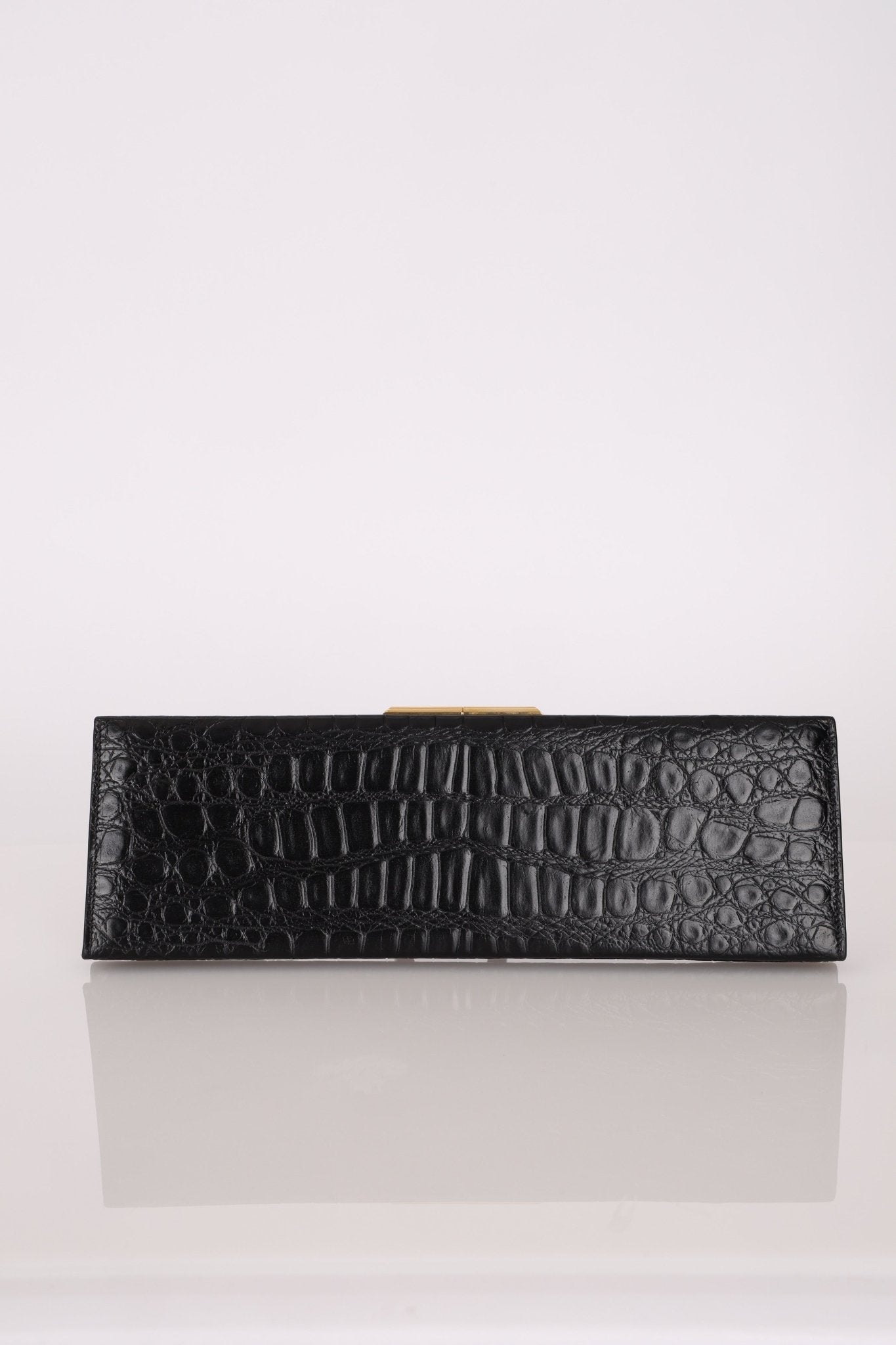 Saint Laurent Runway Croc Embossed Midnight Clutch - FashioNica
