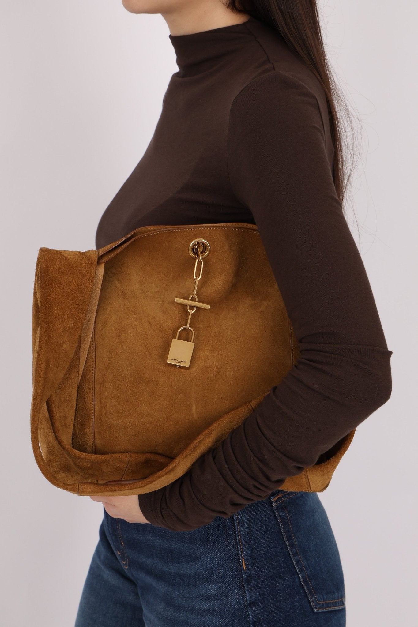 Saint Laurent Tanger Suede Hobo - FashioNica