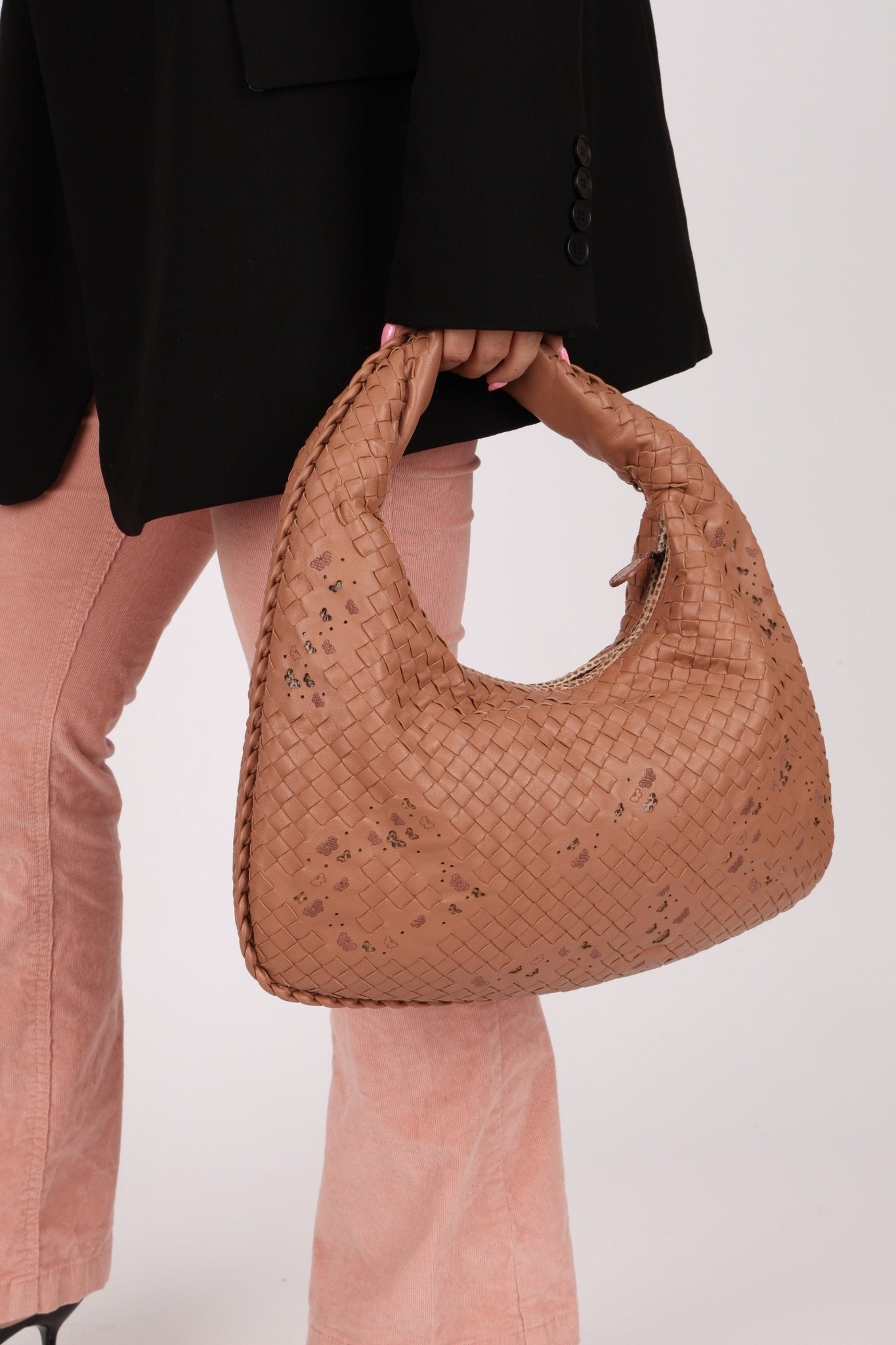 Ultra - Rare Bottega Veneta Medium Lambskin Exotic Butterfly Intrecciato Medium Hobo - FashioNica