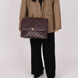 Ultra - Rare Chanel 1991 Dark Bordeaux Lambskin Maxi Double CC Flap Bag 24K GP - FashioNica