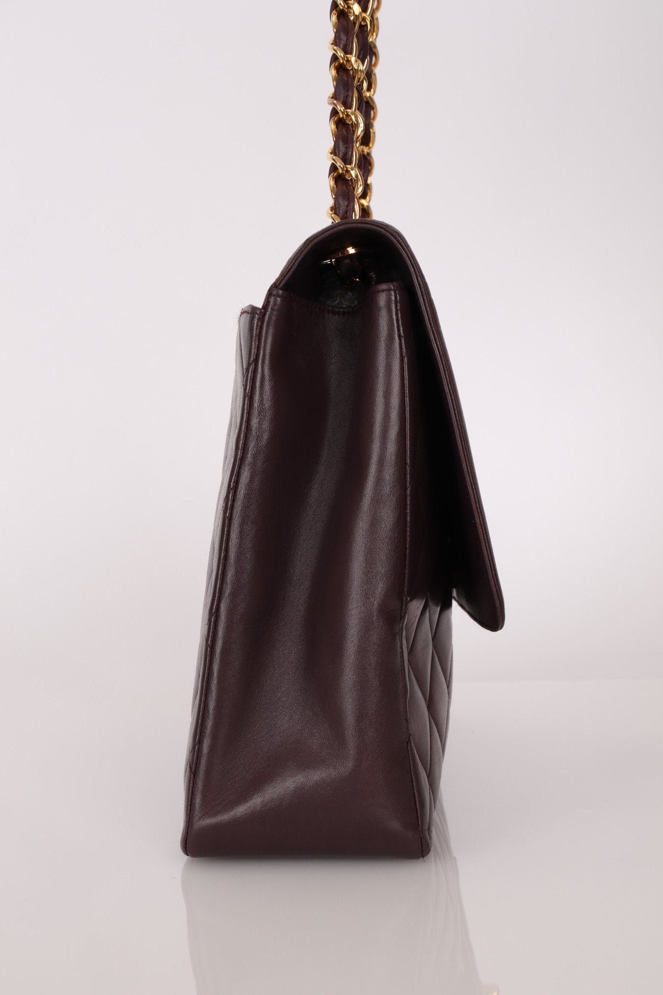 Ultra - Rare Chanel 1991 Dark Bordeaux Lambskin Maxi Double CC Flap Bag 24K GP - FashioNica