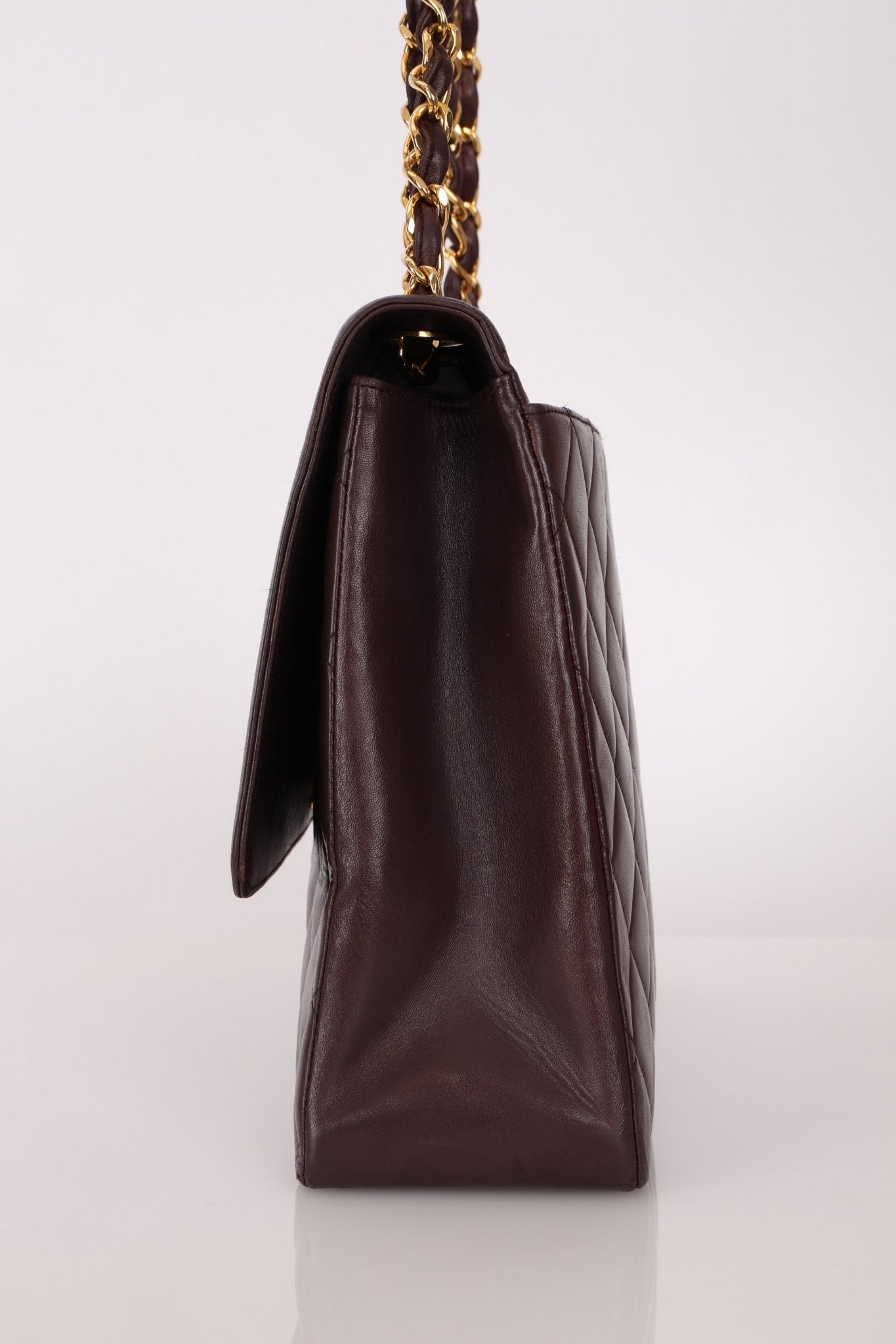 Ultra - Rare Chanel 1991 Dark Bordeaux Lambskin Maxi Double CC Flap Bag 24K GP - FashioNica